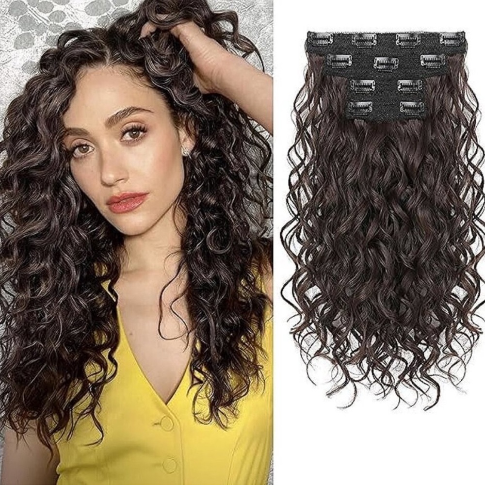 Curly Hair Extensions, 4PCS 16 inch Clip in Hair Extensions Lace Weft Short Curl